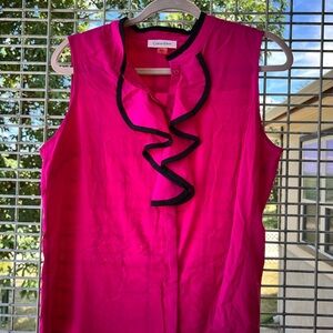 Calvin Klein Fuchsia Sleeveless Blouse with Black Trim